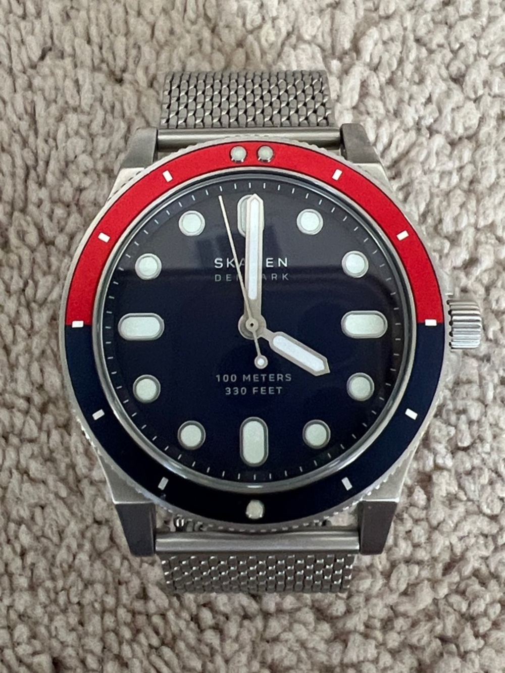 Skagen Men's Swim Watch — Navy Dial with Red Accent Bezel